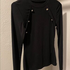 SHEIN Black Long Sleeve Top with Button Details